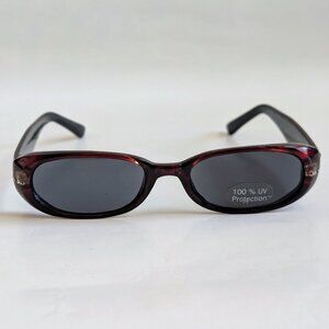 NWT Vintage 90's Small Plastic Rectangle Lady Fashion Sunglasses (2 Tone Red)